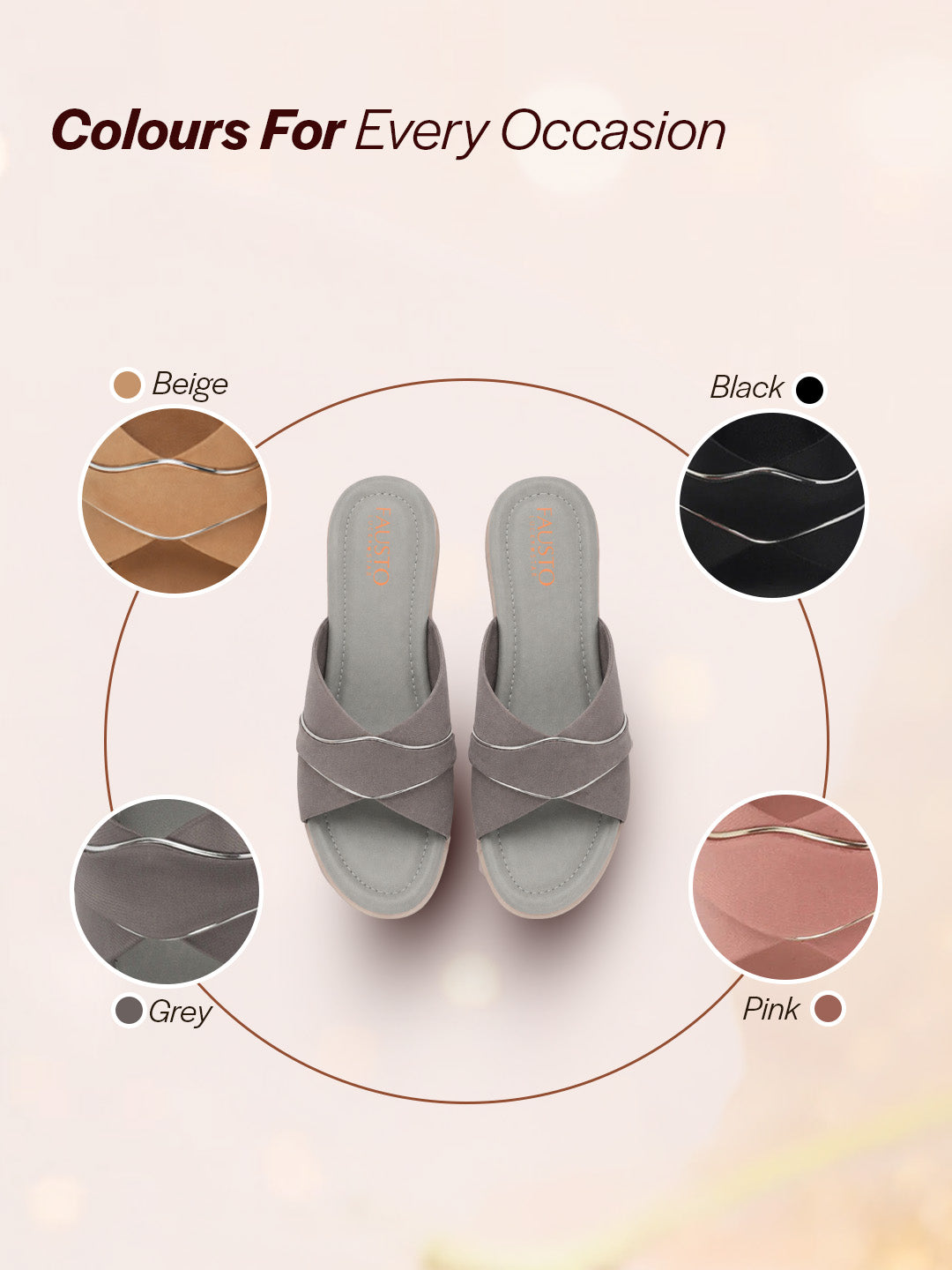 Shop FAUSTO Women Grey Silver Lining Open Toe Cross Strap Wedge Slip On Sandal With Cushioned Footbed|Sandal For Party|Festive|Wedding Online.
