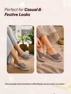 Shop FAUSTO Women Grey Silver Lining Open Toe Cross Strap Wedge Slip On Sandal With Cushioned Footbed|Sandal For Party|Festive|Wedding Online.