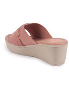 Shop FAUSTO Women Pink Silver Lining Open Toe Cross Strap Wedge Slip On Sandal With Cushioned Footbed|Sandal For Party|Festive|Wedding Online.