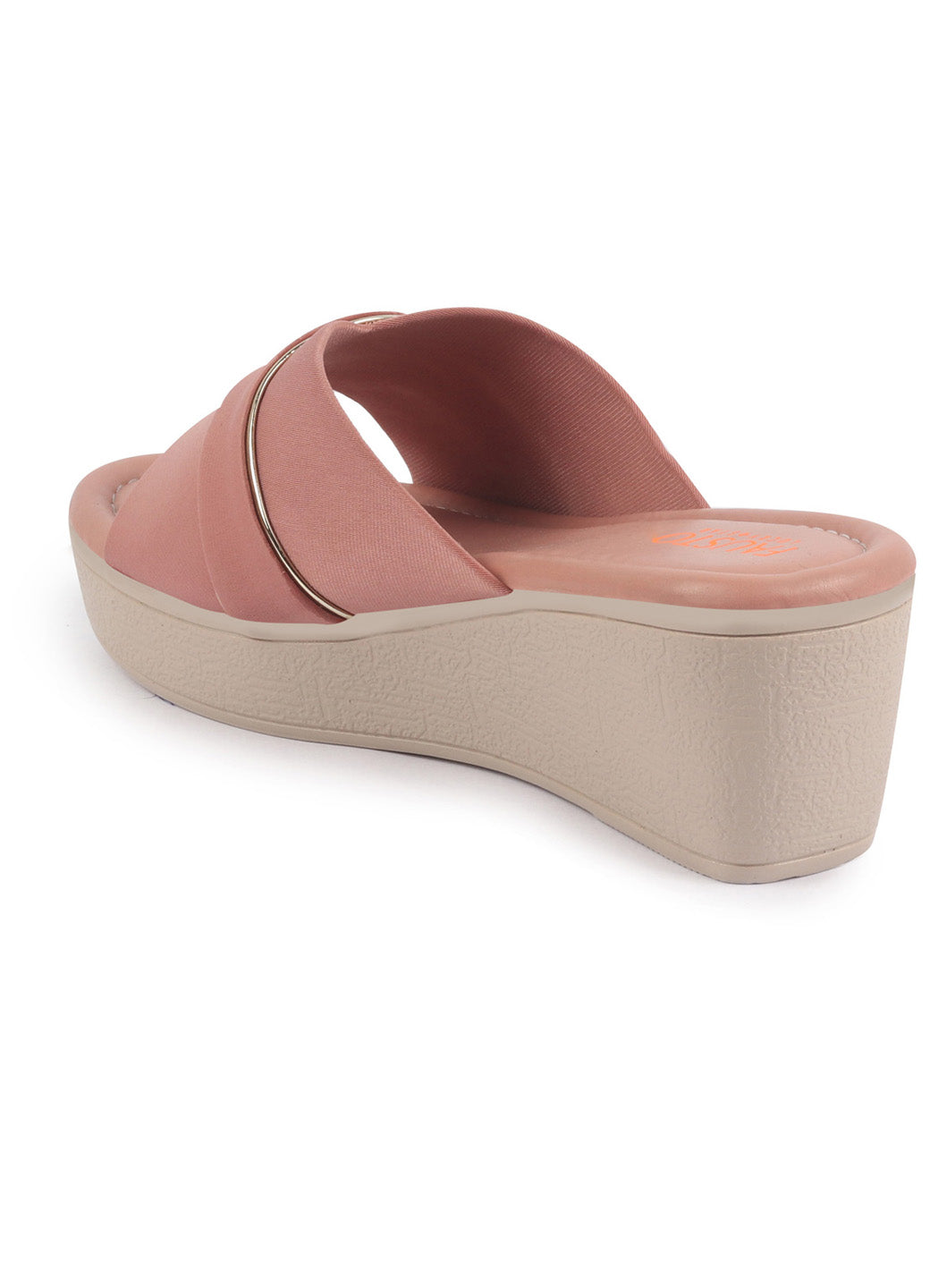 Shop FAUSTO Women Pink Silver Lining Open Toe Cross Strap Wedge Slip On Sandal With Cushioned Footbed|Sandal For Party|Festive|Wedding Online.