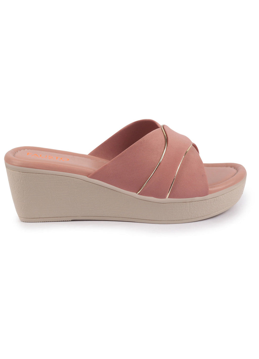 Shop FAUSTO Women Pink Silver Lining Open Toe Cross Strap Wedge Slip On Sandal With Cushioned Footbed|Sandal For Party|Festive|Wedding Online.