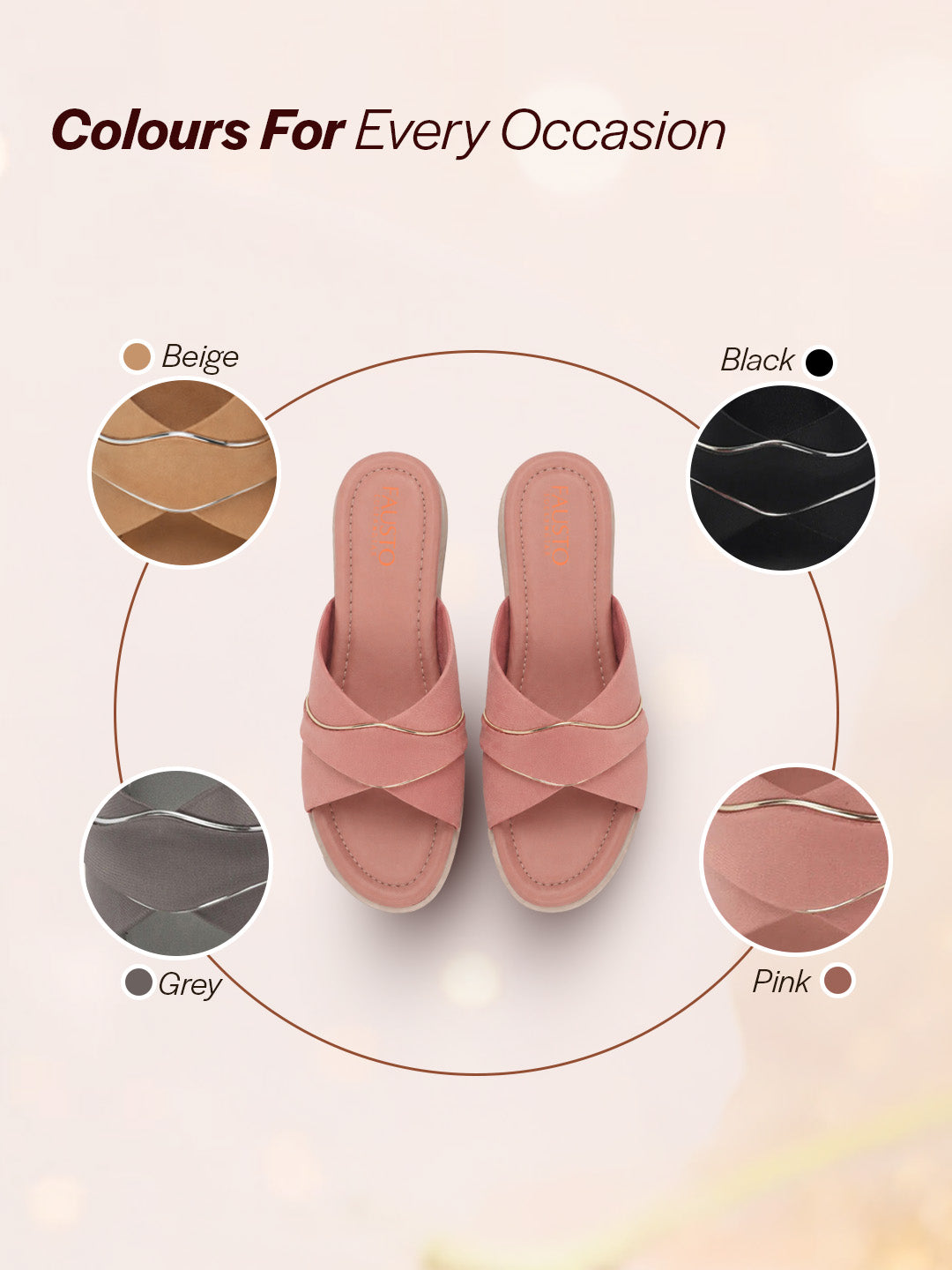women pink silver lining open toe cross strap wedge slip on sandal with cushioned footbed|sandal for party|festive|wedding