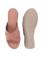Shop FAUSTO Women Pink Silver Lining Open Toe Cross Strap Wedge Slip On Sandal With Cushioned Footbed|Sandal For Party|Festive|Wedding Online.