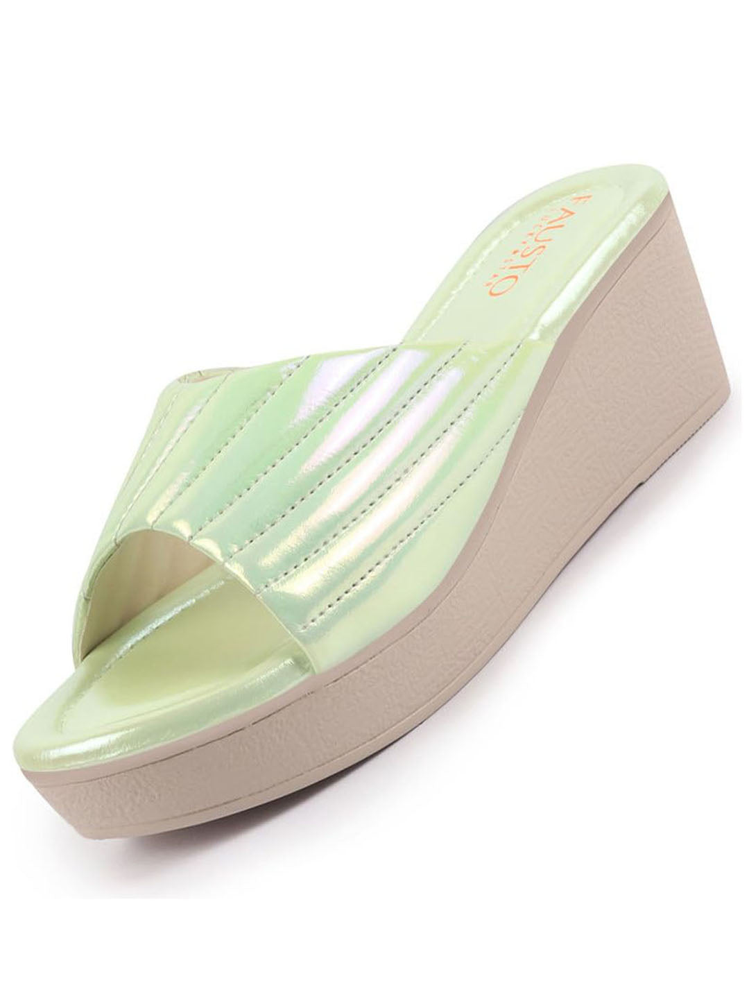 fausto women gold glossy open toe back open platform slip on sandal with cushioned footbed|sandal for broad feet|festive|wedding
