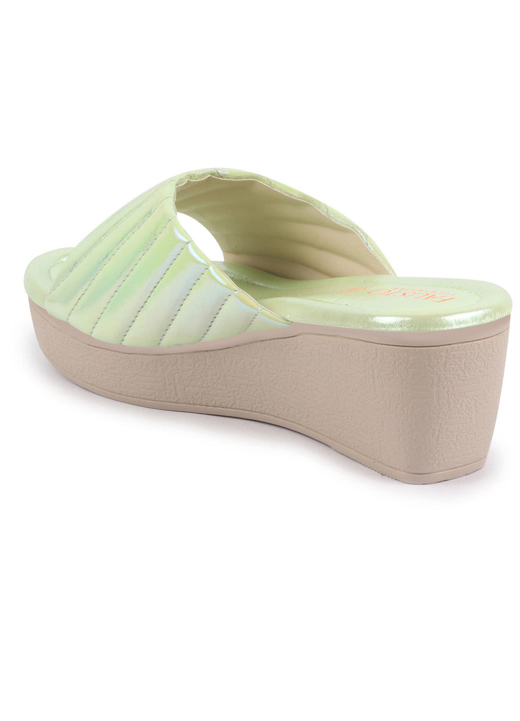 Shop FAUSTO Women Gold Glossy Open Toe Back Open Platform Slip On Sandal With Cushioned Footbed|Sandal For Broad Feet|Festive|Wedding Online.