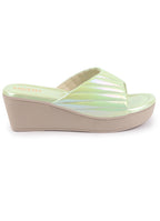 Shop FAUSTO Women Gold Glossy Open Toe Back Open Platform Slip On Sandal With Cushioned Footbed|Sandal For Broad Feet|Festive|Wedding Online.