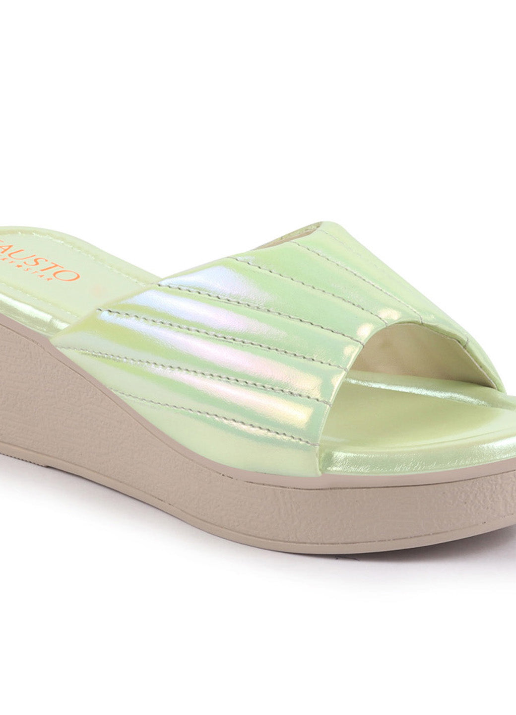Shop FAUSTO Women Gold Glossy Open Toe Back Open Platform Slip On Sandal With Cushioned Footbed|Sandal For Broad Feet|Festive|Wedding Online.