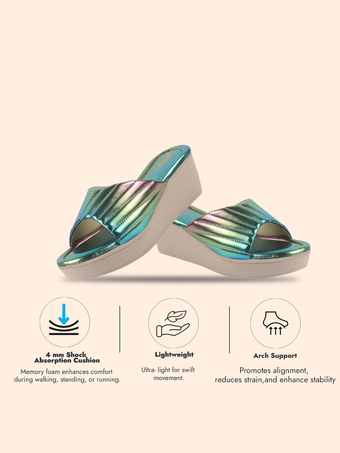 Shop FAUSTO Women Multi Glossy Open Toe Back Open Platform Slip On Sandal With Cushioned Footbed|Sandal For Broad Feet|Festive|Wedding Online.