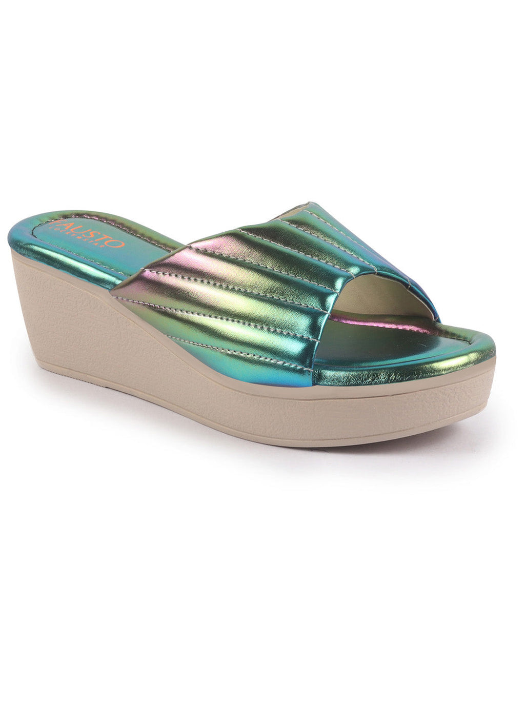 Shop FAUSTO Women Multi Glossy Open Toe Back Open Platform Slip On Sandal With Cushioned Footbed|Sandal For Broad Feet|Festive|Wedding Online.