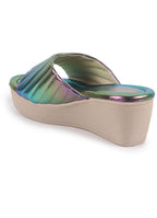 Shop FAUSTO Women Multi Glossy Open Toe Back Open Platform Slip On Sandal With Cushioned Footbed|Sandal For Broad Feet|Festive|Wedding Online.