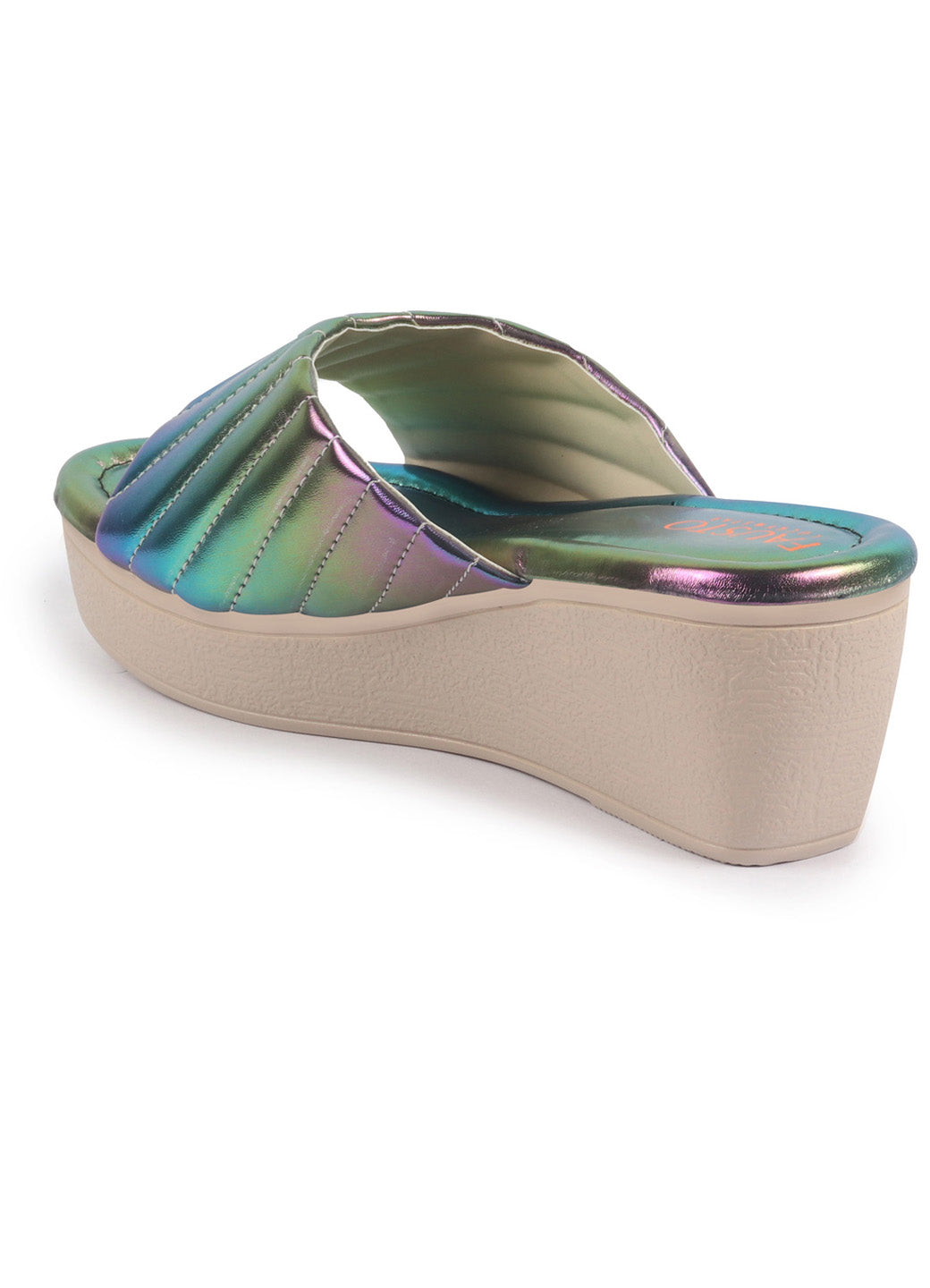 Shop FAUSTO Women Multi Glossy Open Toe Back Open Platform Slip On Sandal With Cushioned Footbed|Sandal For Broad Feet|Festive|Wedding Online.