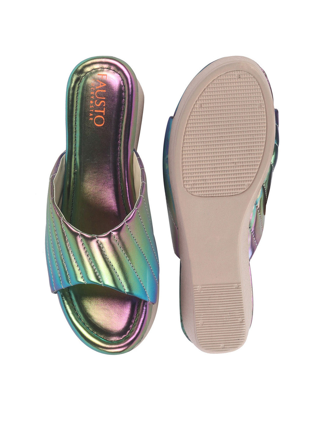 Shop FAUSTO Women Multi Glossy Open Toe Back Open Platform Slip On Sandal With Cushioned Footbed|Sandal For Broad Feet|Festive|Wedding Online.