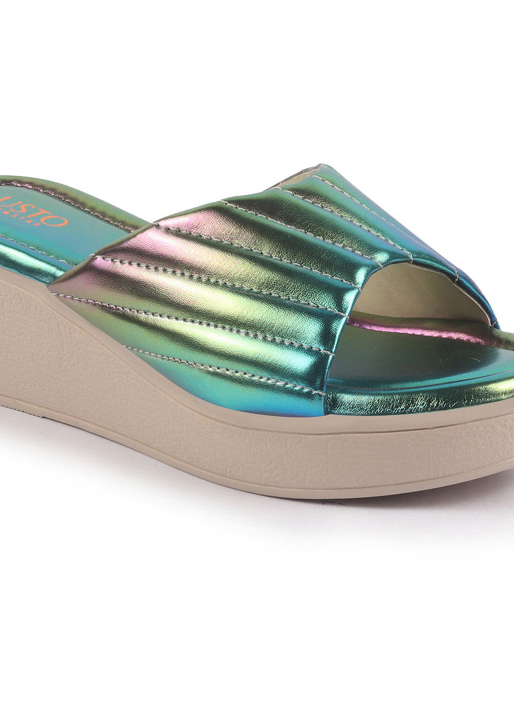 Shop FAUSTO Women Multi Glossy Open Toe Back Open Platform Slip On Sandal With Cushioned Footbed|Sandal For Broad Feet|Festive|Wedding Online.