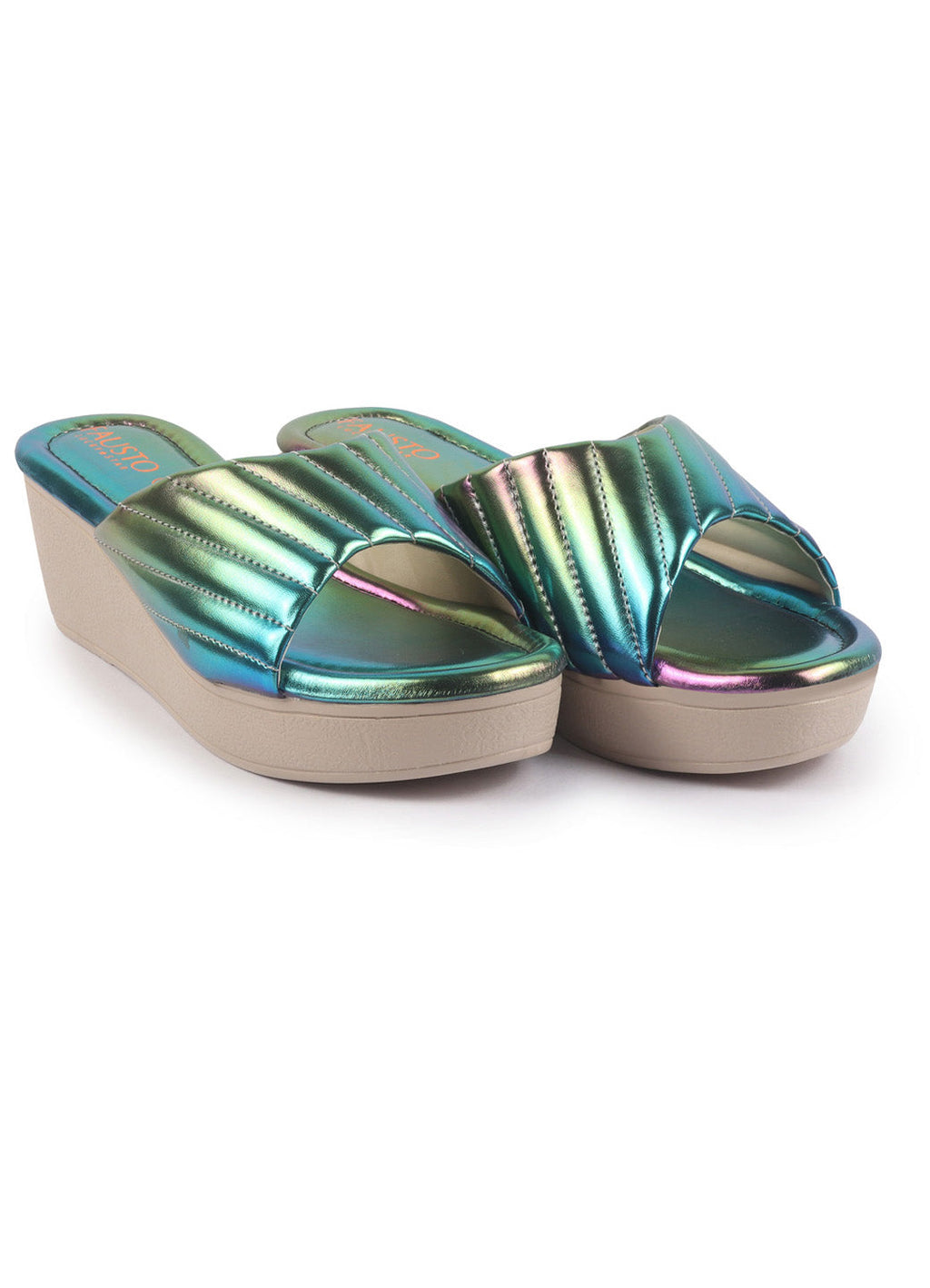 Shop FAUSTO Women Multi Glossy Open Toe Back Open Platform Slip On Sandal With Cushioned Footbed|Sandal For Broad Feet|Festive|Wedding Online.