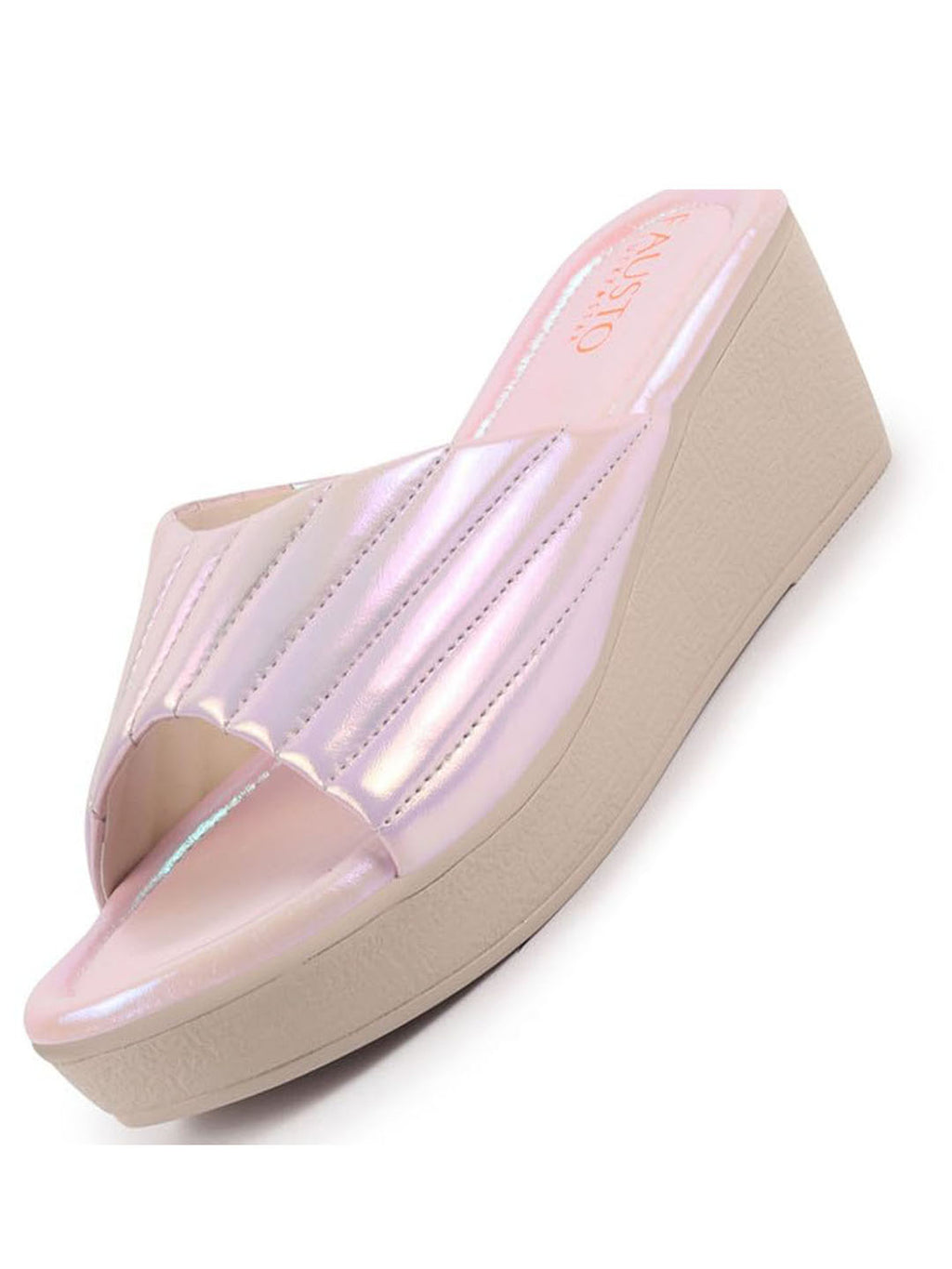 FAUSTO Women Pink Glossy Open Toe Back Open Platform Slip On Sandal With Cushioned Footbed|Sandal For Broad Feet|Festive|Wedding