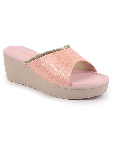 Shop Women's Pink Textured Wedge Heel Sandal Online I18n Error
