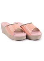 Shop FAUSTO Women Pink Embellished Open Toe Textured Wedge Heel Sandal With Cushioned Footbed|Platform Sandal For Party|Festive|Wedding Online.