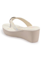 Shop FAUSTO Women Multi Abstract Print Glossy Buckle T Strap Wedge Sandal With Cushioned Footbed|Broad Feet Sandal For Party|Festive|Wedding Online.