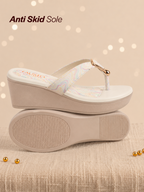 fausto women multi abstract print glossy buckle t strap wedge sandal with cushioned footbed|broad feet sandal for party|festive|wedding
