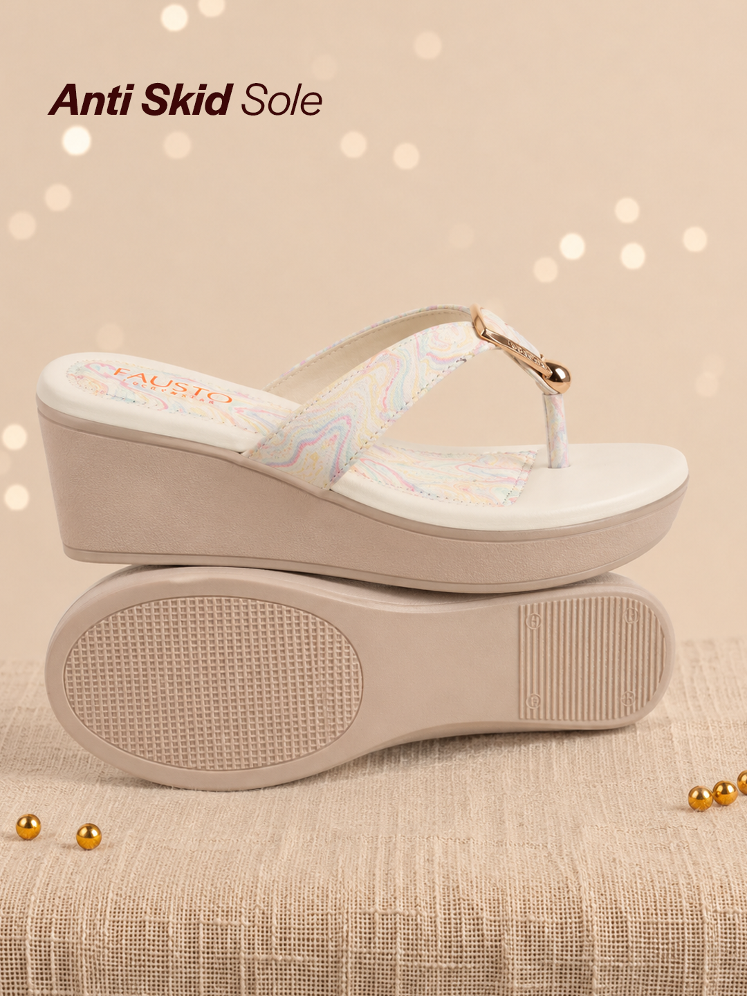 fausto women multi abstract print glossy buckle t strap wedge sandal with cushioned footbed|broad feet sandal for party|festive|wedding