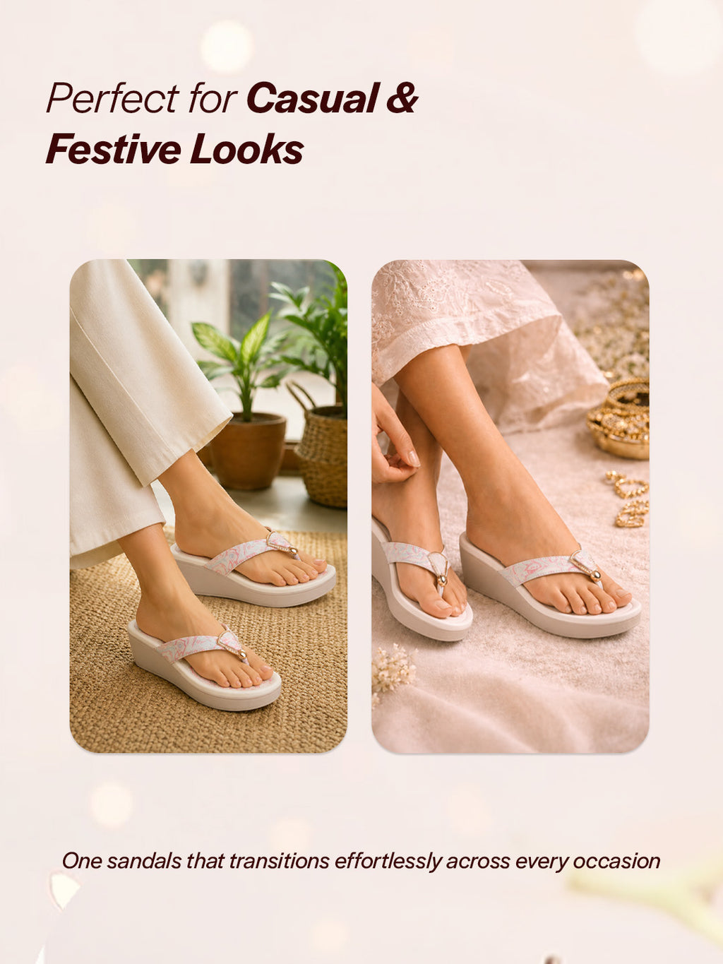 fausto women pink abstract print glossy buckle t strap wedge sandal with cushioned footbed|broad feet sandal for party|festive|wedding