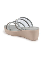 Shop Women Grey Embellished Double Strap Slip On Wedge Sandal For Wedding|Party Online.