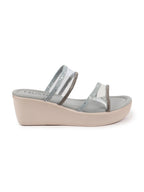 Shop Women Grey Embellished Double Strap Slip On Wedge Sandal For Wedding|Party Online.