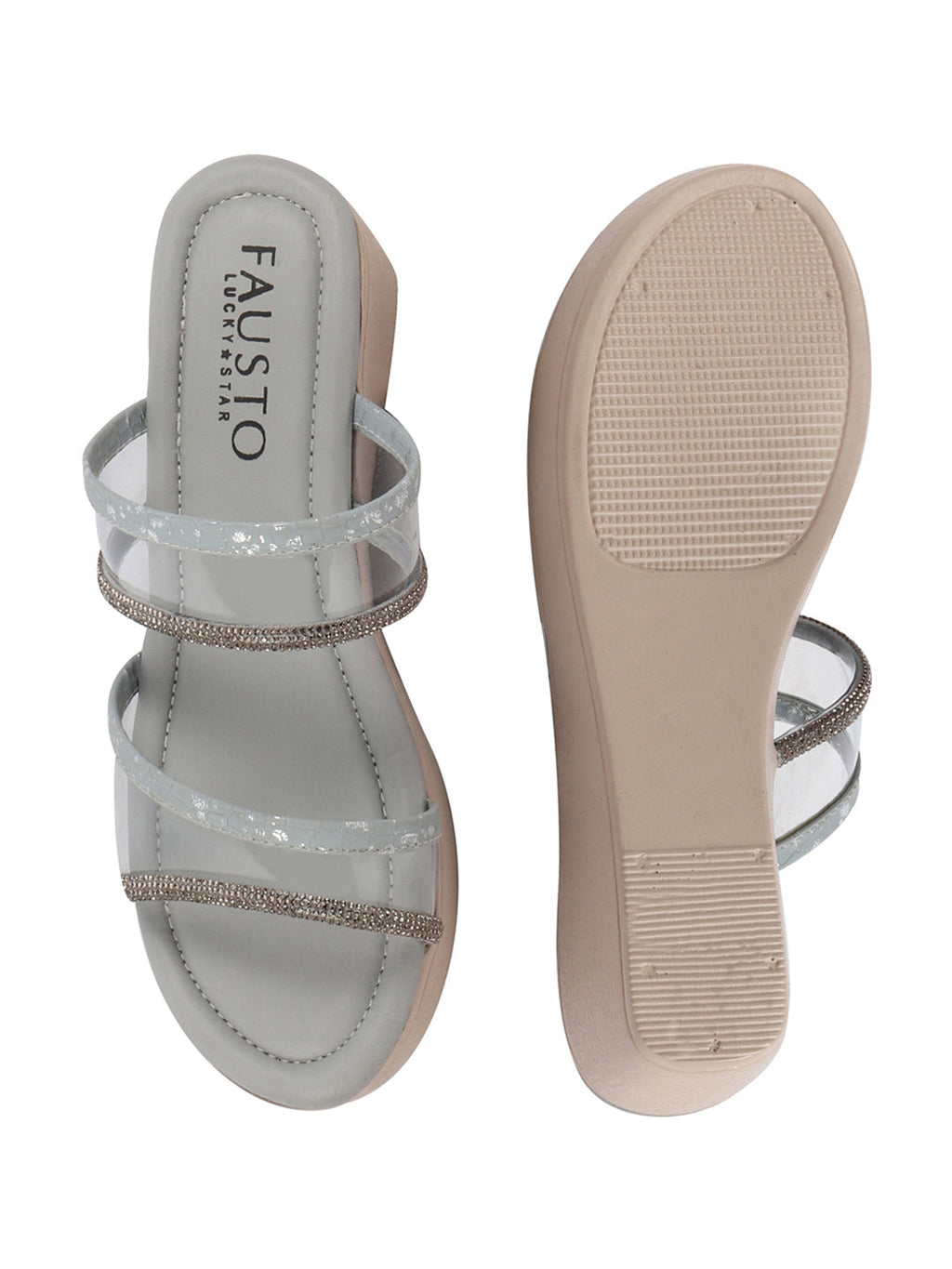 Shop Women Grey Embellished Double Strap Slip On Wedge Sandal For Wedding|Party Online.