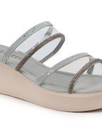 Shop Women Grey Embellished Double Strap Slip On Wedge Sandal For Wedding|Party Online.