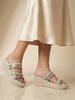 Women Pista Embellished Double Strap Slip On Wedge Sandal For Wedding|Party