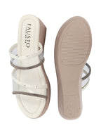Shop Women White Embellished Double Strap Slip On Wedge Sandal For Wedding|Party Online.