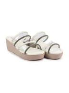 Shop Women White Embellished Double Strap Slip On Wedge Sandal For Wedding|Party Online.