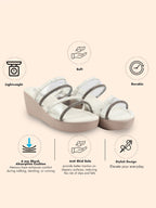 Women White Embellished Double Strap Slip On Wedge Sandal For Wedding|Party