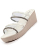 Women White Embellished Double Strap Slip On Wedge Sandal For Wedding|Party