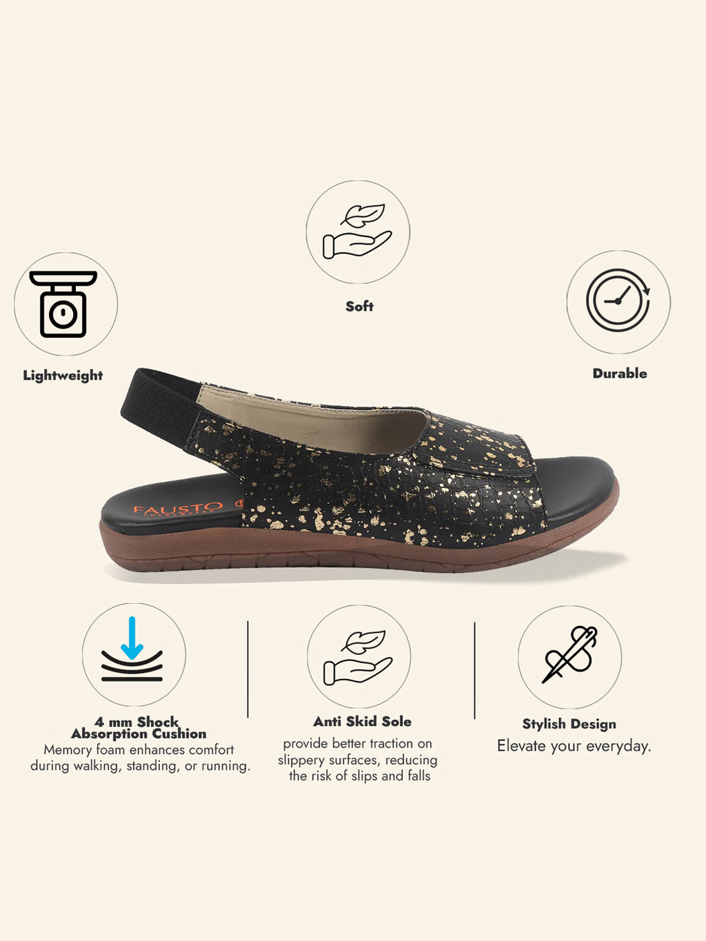 fausto women black shiny textured elastic back strap peep toe flat sandal with cushioned footbed|party|dress|ethnic