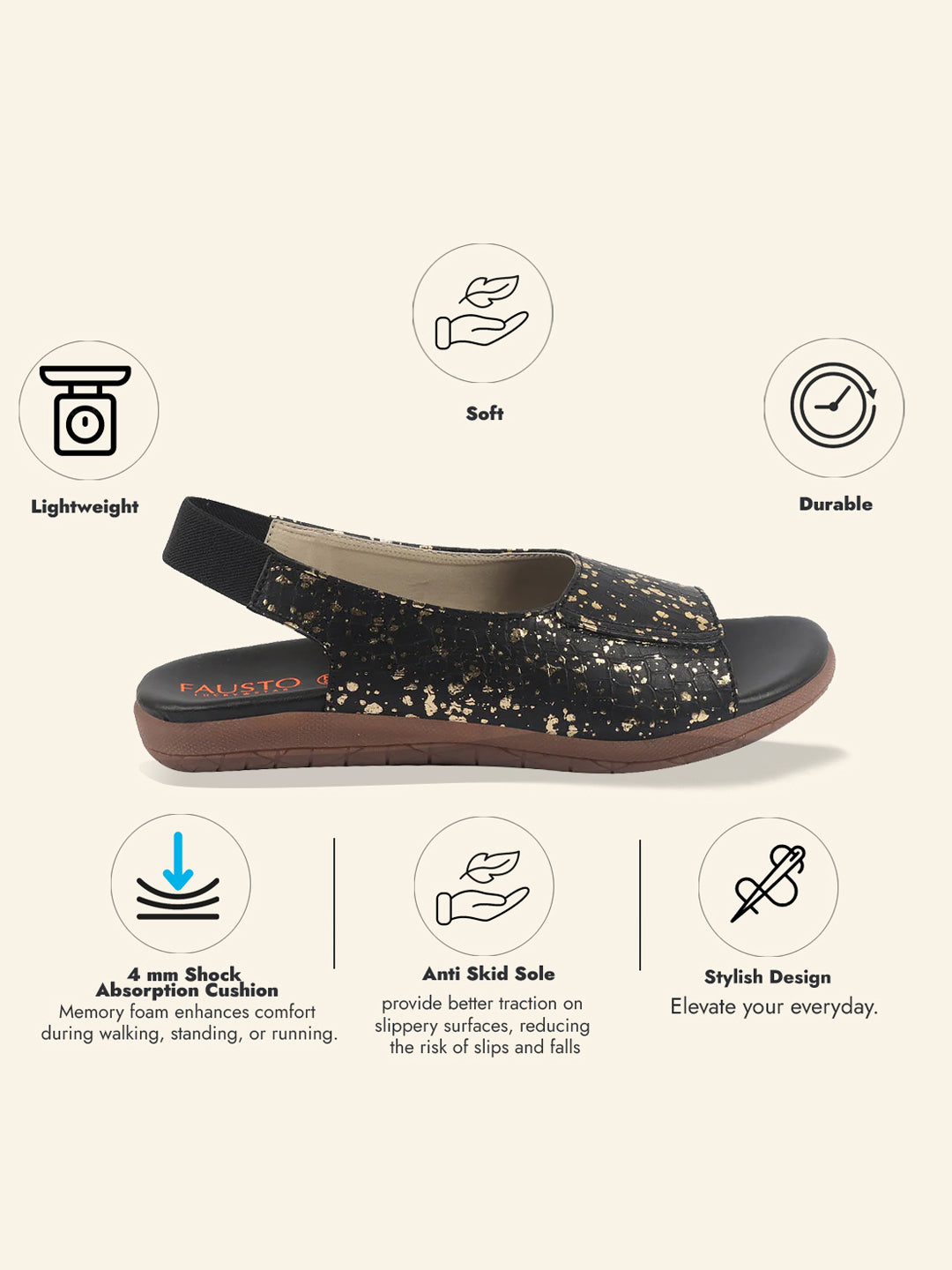 fausto women black shiny textured elastic back strap peep toe flat sandal with cushioned footbed|party|dress|ethnic