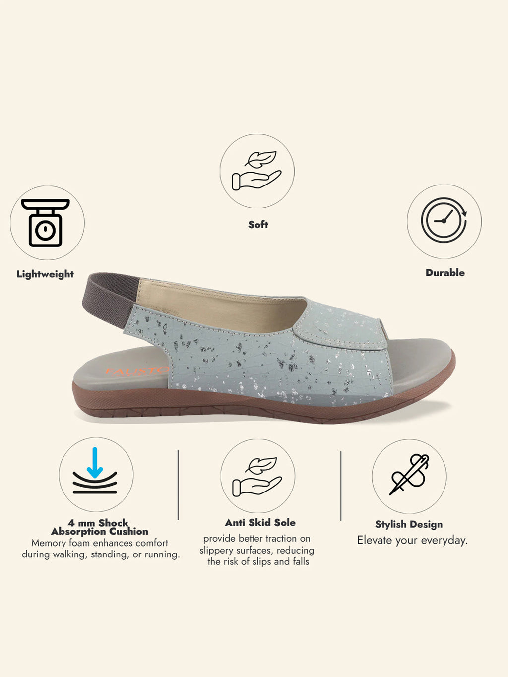 fausto women grey shiny textured elastic back strap peep toe flat sandal with cushioned footbed|party|dress|ethnic