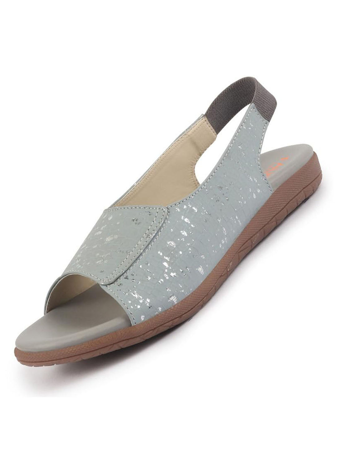 fausto women grey shiny textured elastic back strap peep toe flat sandal with cushioned footbed|party|dress|ethnic