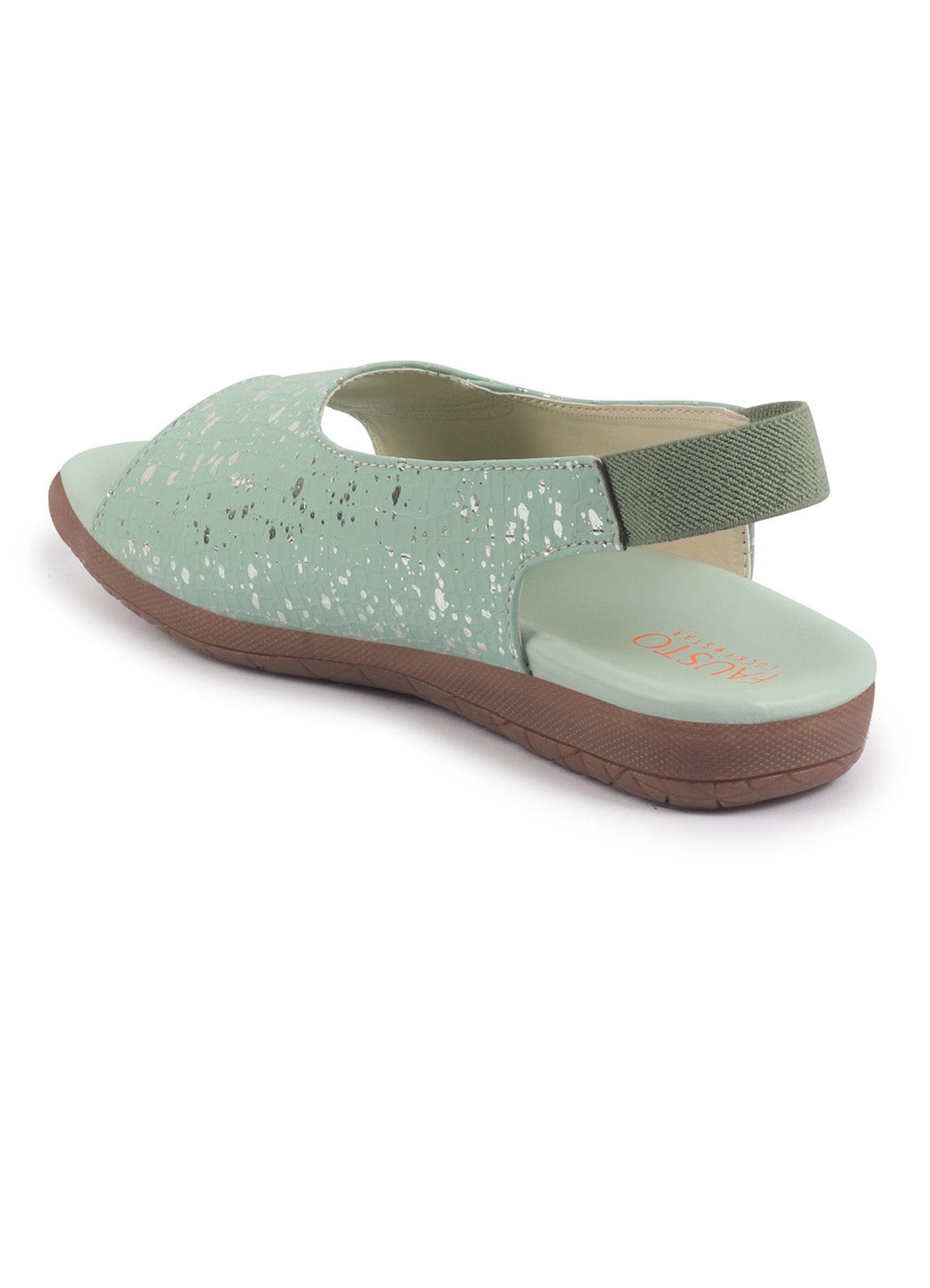 Shop FAUSTO Women Pista Shiny Textured Elastic Back Strap Peep Toe Flat Sandal With Cushioned Footbed|Party|Dress|Ethnic Online.