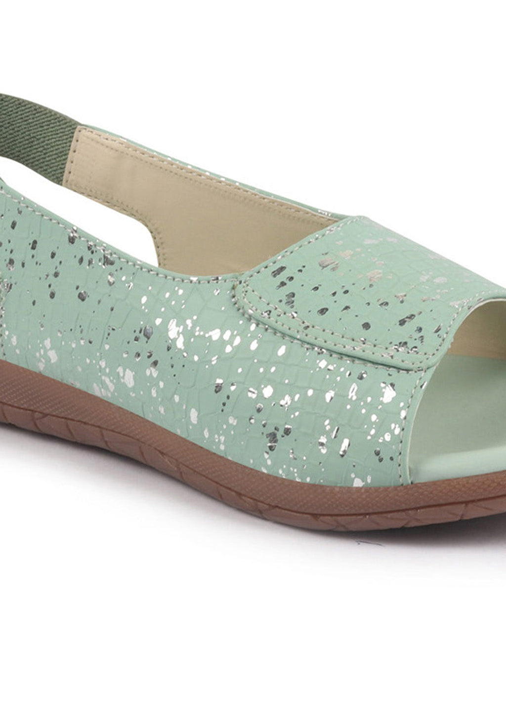 Shop FAUSTO Women Pista Shiny Textured Elastic Back Strap Peep Toe Flat Sandal With Cushioned Footbed|Party|Dress|Ethnic Online.