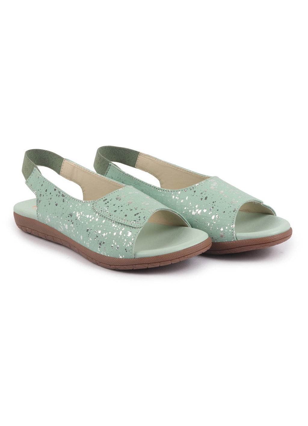 Shop FAUSTO Women Pista Shiny Textured Elastic Back Strap Peep Toe Flat Sandal With Cushioned Footbed|Party|Dress|Ethnic Online.