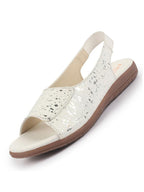 FAUSTO Women White Shiny Textured Elastic Back Strap Peep Toe Flat Sandal With Cushioned Footbed|Party|Dress|Ethnic