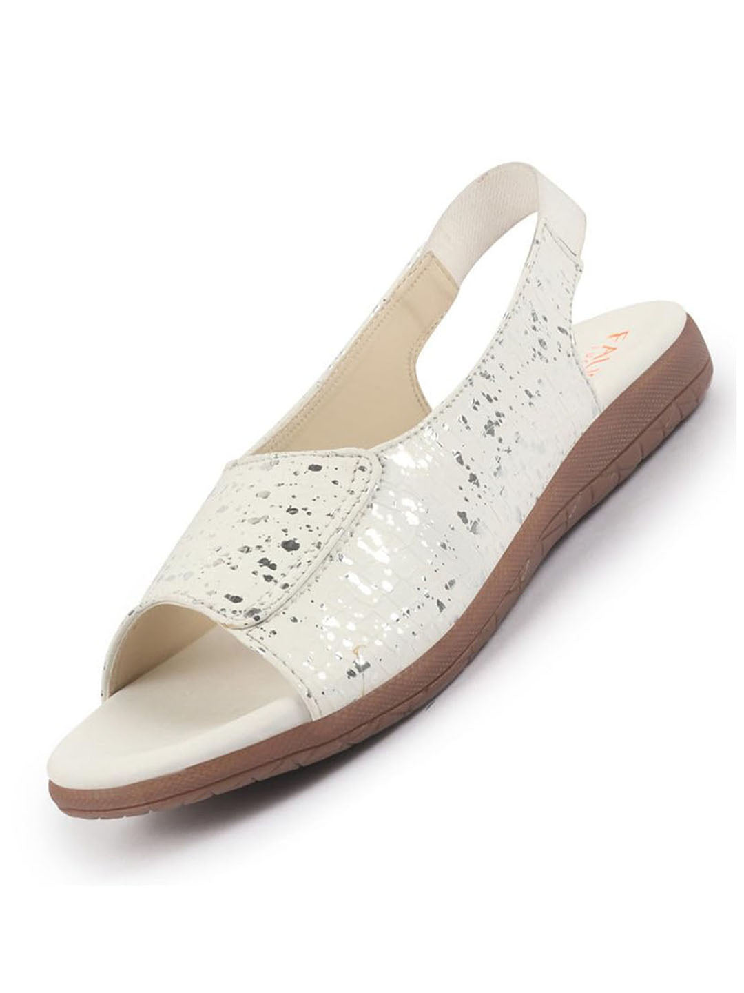 FAUSTO Women White Shiny Textured Elastic Back Strap Peep Toe Flat Sandal With Cushioned Footbed|Party|Dress|Ethnic