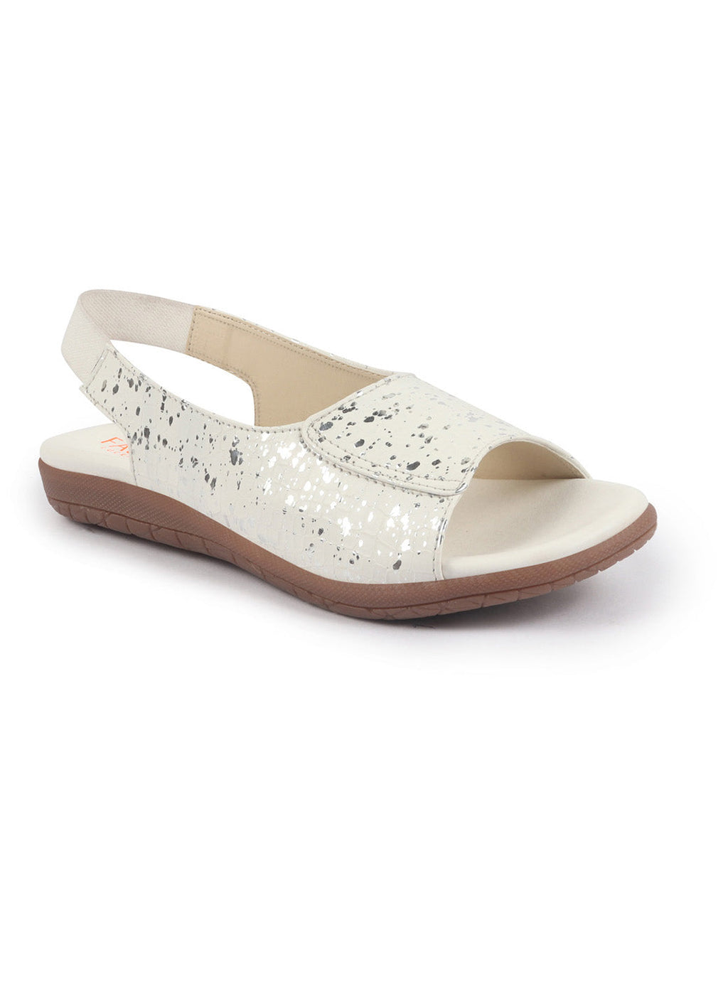 Shop FAUSTO Women White Shiny Textured Elastic Back Strap Peep Toe Flat Sandal With Cushioned Footbed|Party|Dress|Ethnic Online.