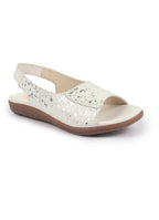 Shop FAUSTO Women White Shiny Textured Elastic Back Strap Peep Toe Flat Sandal With Cushioned Footbed|Party|Dress|Ethnic Online.