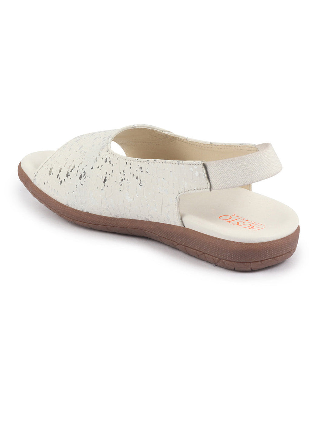 Shop FAUSTO Women White Shiny Textured Elastic Back Strap Peep Toe Flat Sandal With Cushioned Footbed|Party|Dress|Ethnic Online.