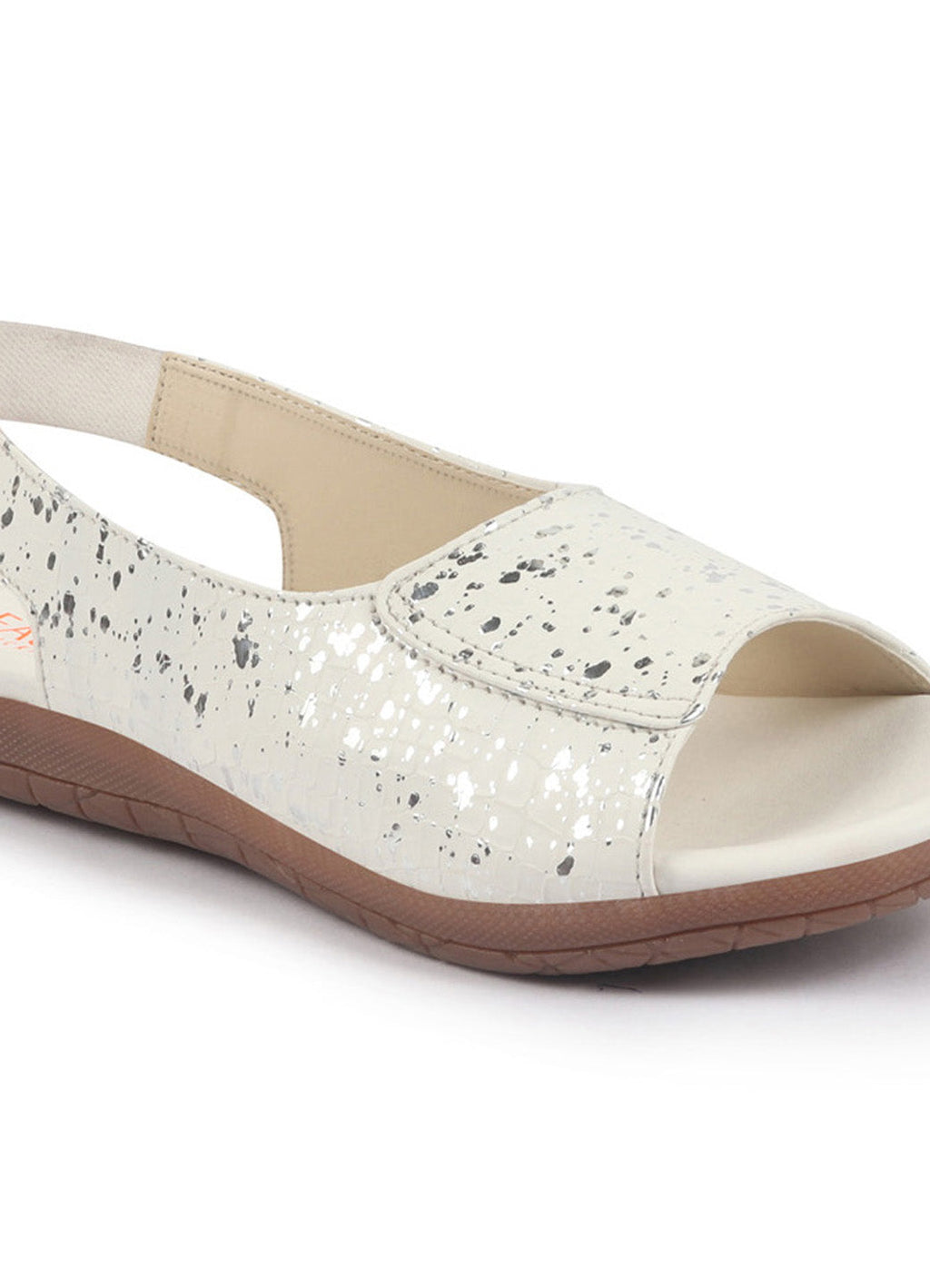 Shop FAUSTO Women White Shiny Textured Elastic Back Strap Peep Toe Flat Sandal With Cushioned Footbed|Party|Dress|Ethnic Online.