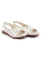 Shop FAUSTO Women White Shiny Textured Elastic Back Strap Peep Toe Flat Sandal With Cushioned Footbed|Party|Dress|Ethnic Online.