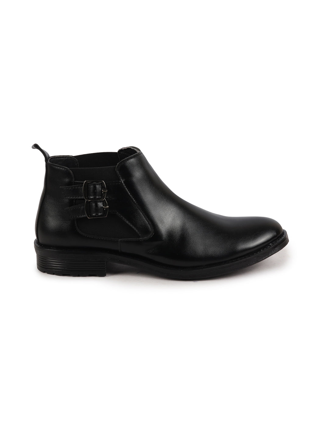 Shop Men Black Formal Slip On Mid Top Ankle Classic Buckle Monk Strap Chelsea Boots Online.