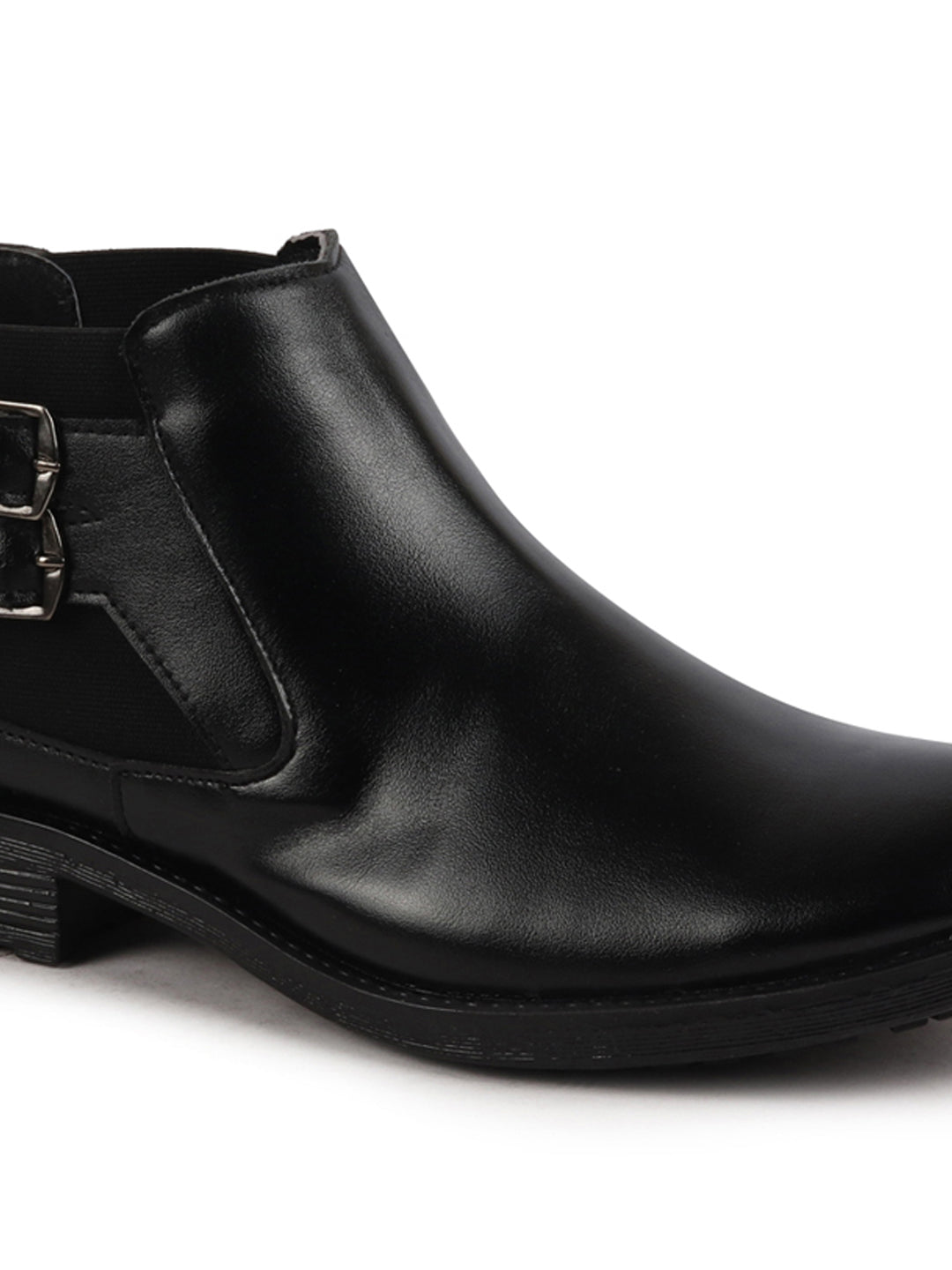 Shop Men Black Formal Slip On Mid Top Ankle Classic Buckle Monk Strap Chelsea Boots Online.